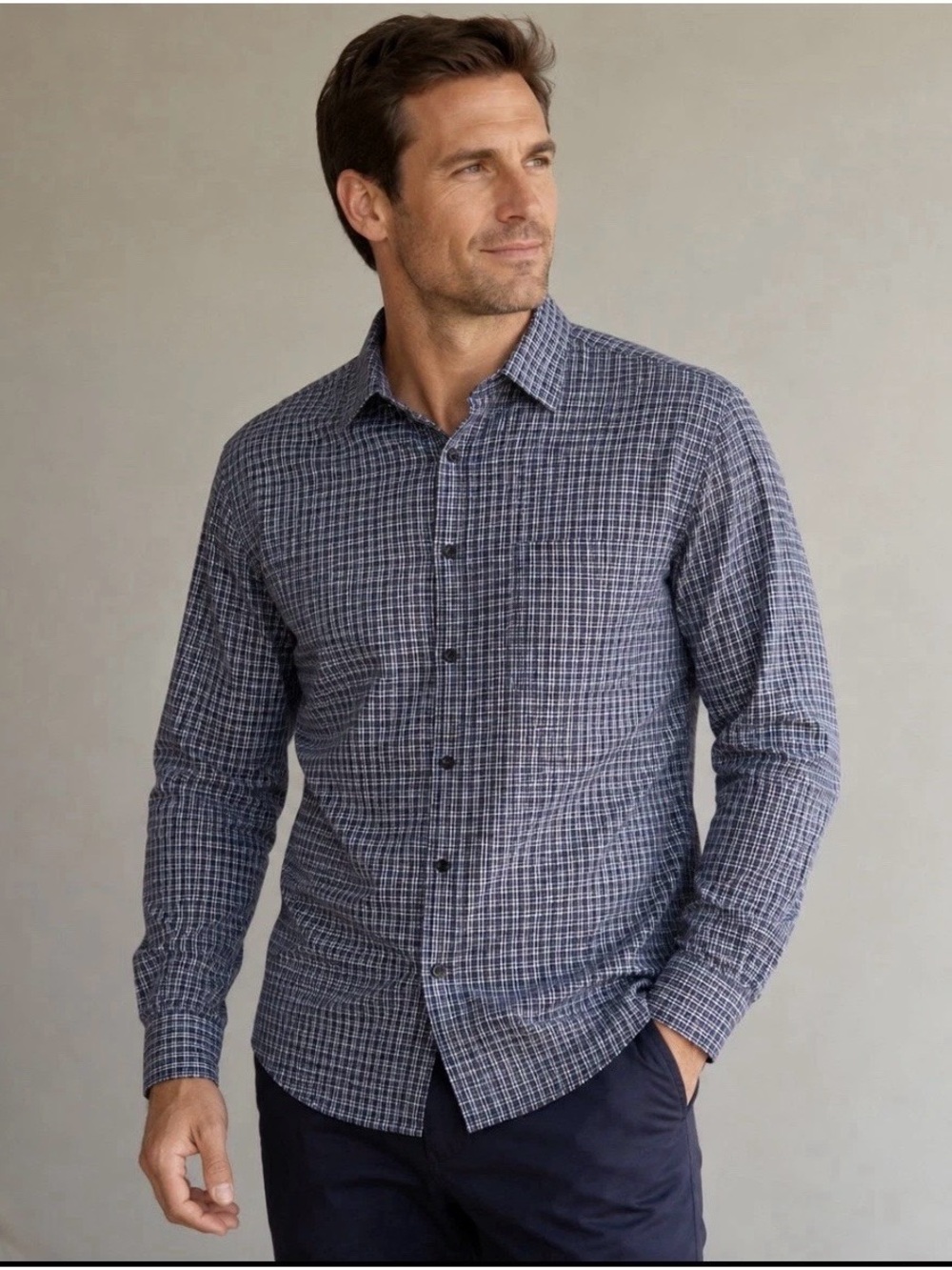 Eton Contemporary Fit Dress Shirt 16 41 L Blue Plaid Micro Check Oxford Luxury